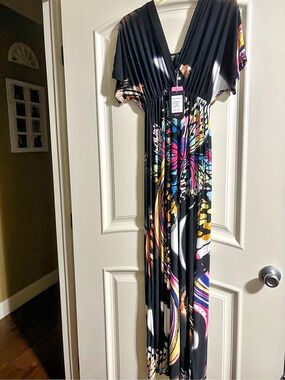 Wantdo Abstract Print Maxi Dress in Black & Multicolor Size Large N